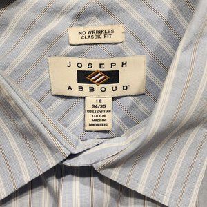Joseph Abboud No Wrinkles Classic Fit 18 34/35 Egyptian Cotton Men's dress shirt
